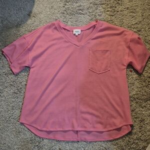 ANDREE BY UNIT Pink V-Neck Short Sleeve Top
